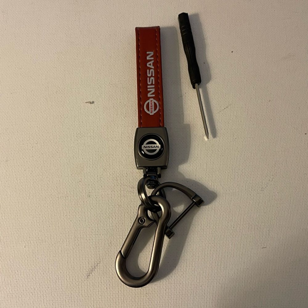 Nissan Logo Key Fob Keychain in Light Brown Leather NWT